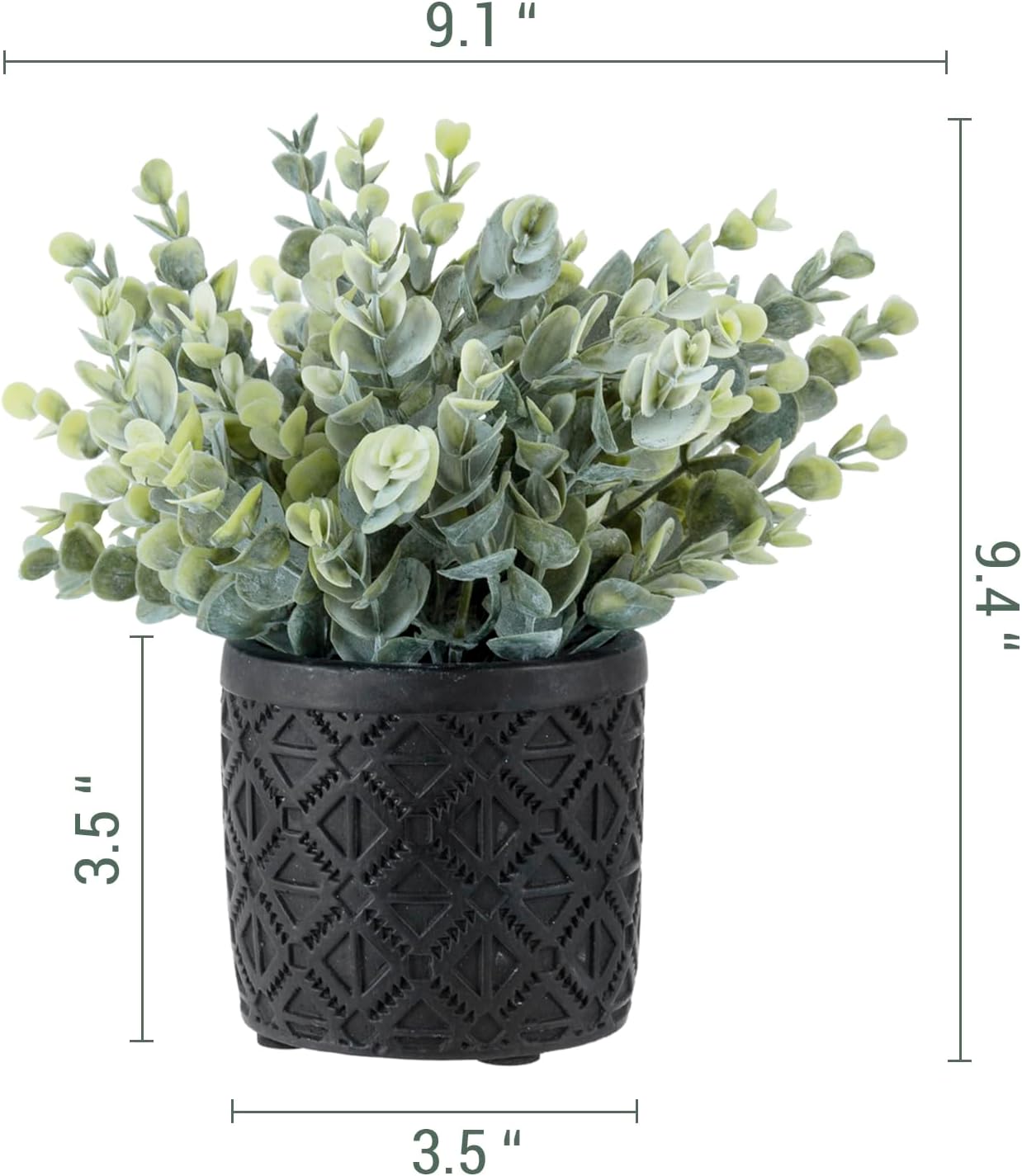 Artificial Eucalyptus Plant in Modern Gray Concrete Pots / Black