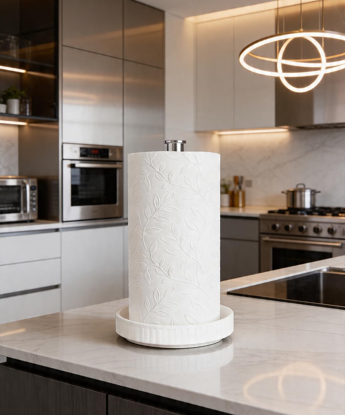 Paper Towel Holder, Ceramic Heavy Plate Base Wobble-Free, Roll Stand-Silver | Effortless Cleaning and Easy to Assemble