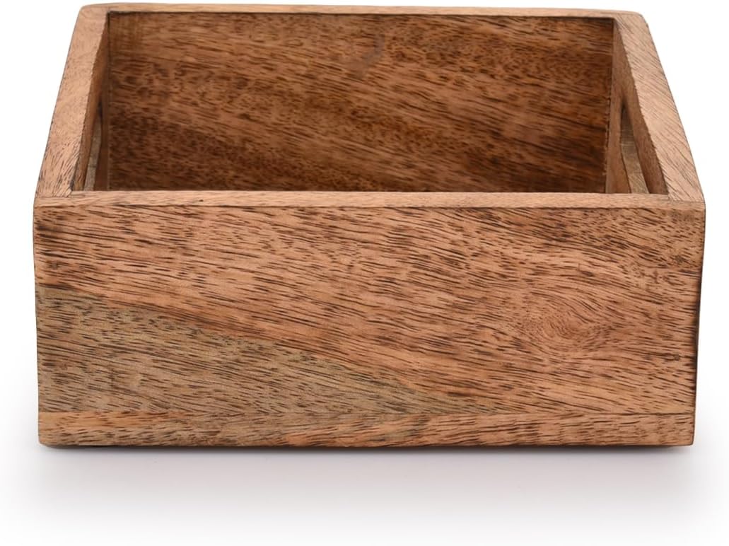 Square Burning Finish Mango Wood Napkin Holder For Restaurant Decor Kitchen Bar / 7.5 x 7.5 x 2.75