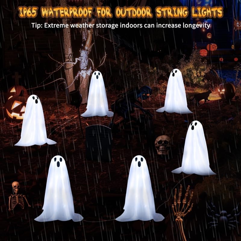 Halloween Decorations, 6 Pack Solar Ghost String Stake Lights 12.8 FT