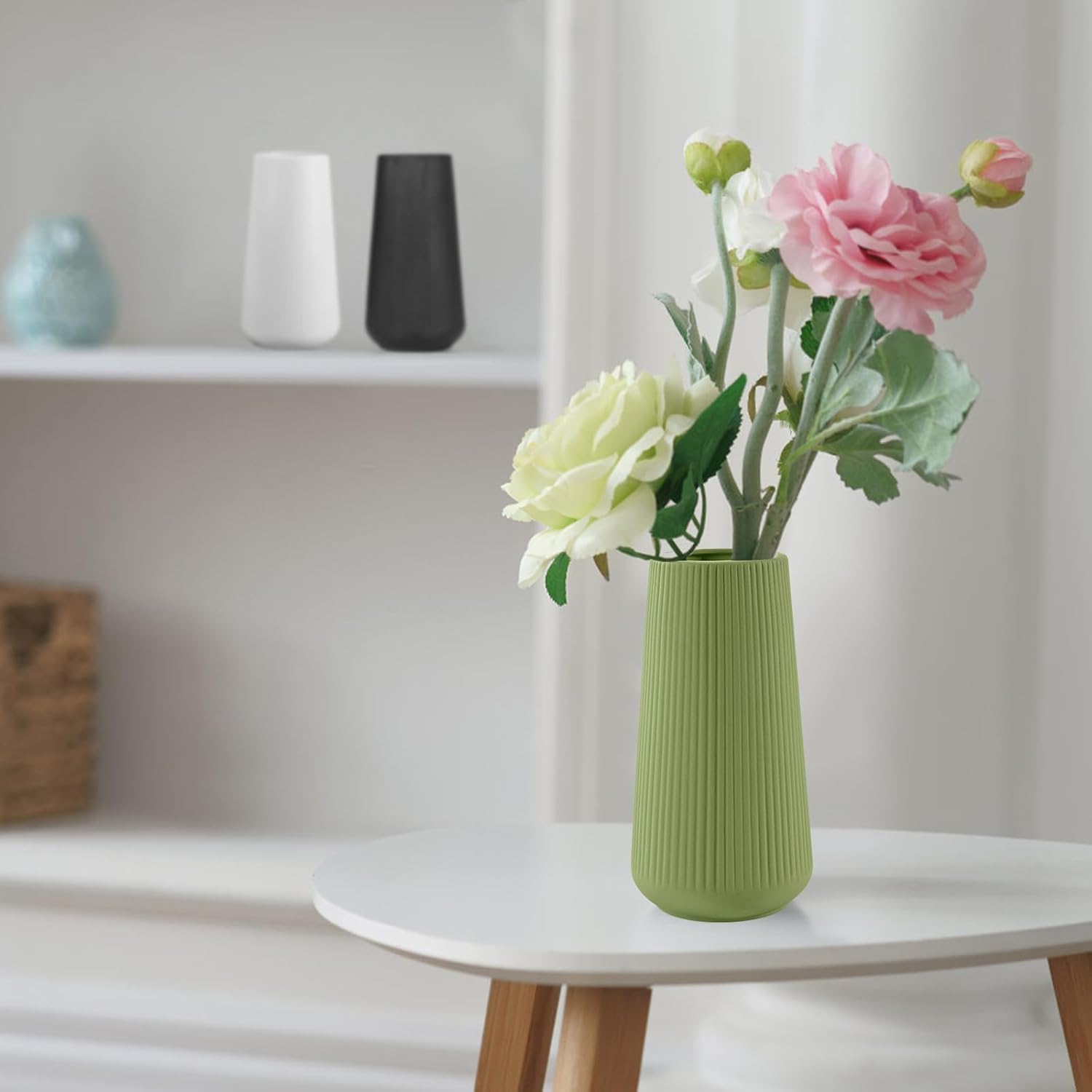 Ceramic Vase / Small Flower Vase for Pampas Grass / Saga Green