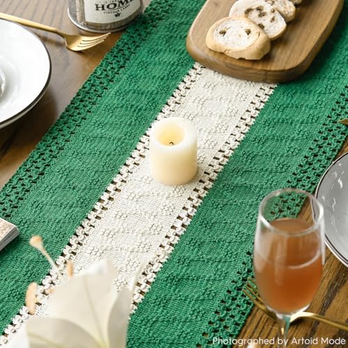 Artoid Mode Emerald Green Farmhouse Woven Table Runner 12x72 Inch