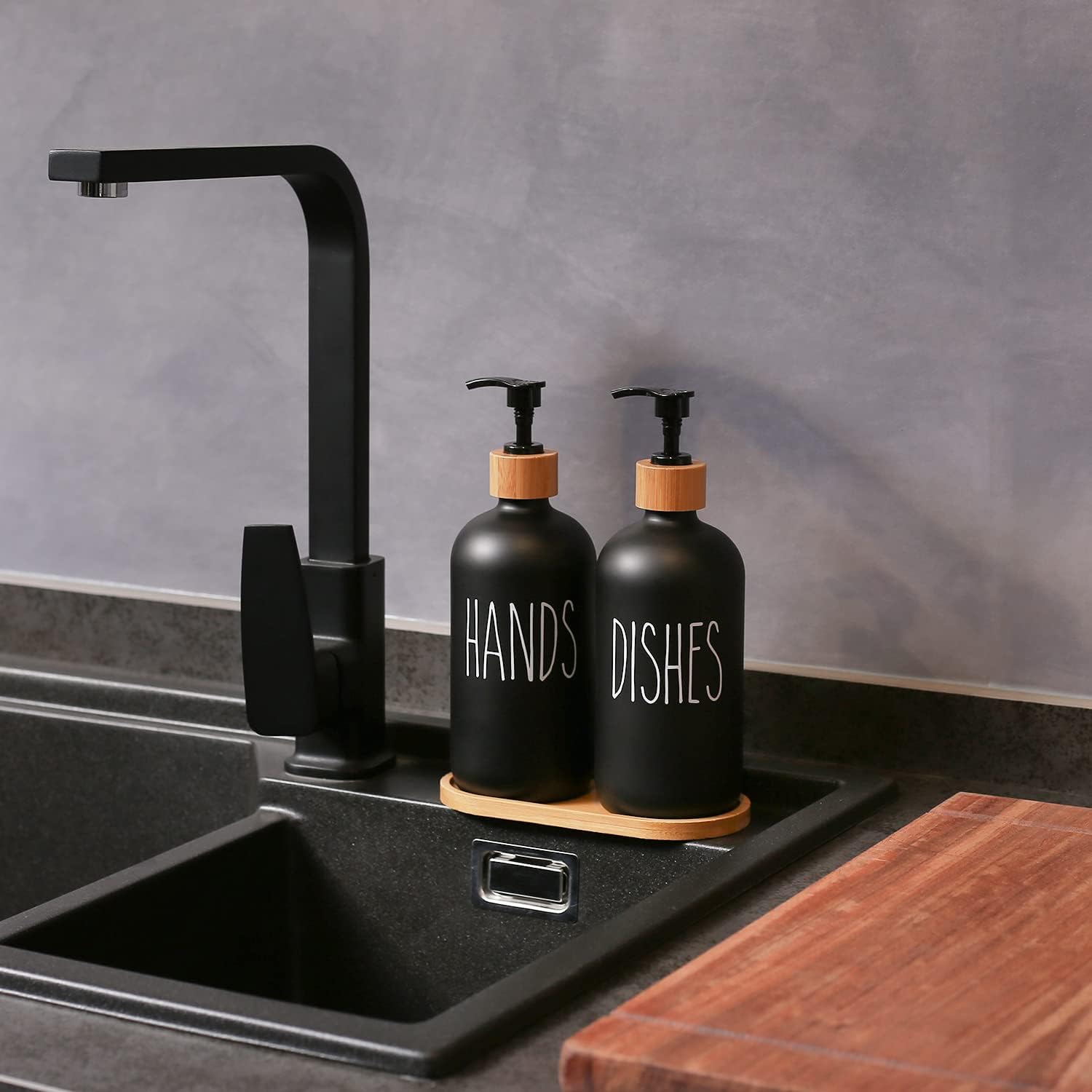 MOMEEMO Black Soap Dispenser Set, Contains Hand and Dish Soap Dispenser, Suitable for Kitchen Decor. (Black) | Contains