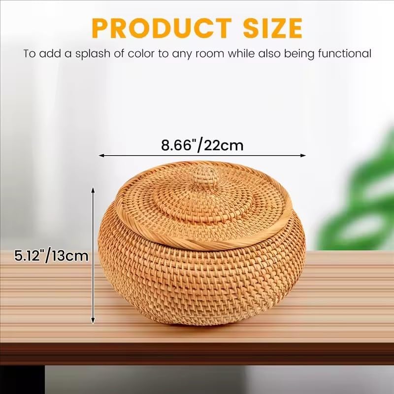 Round Rattan Boxes / 22 x 13 / Cm