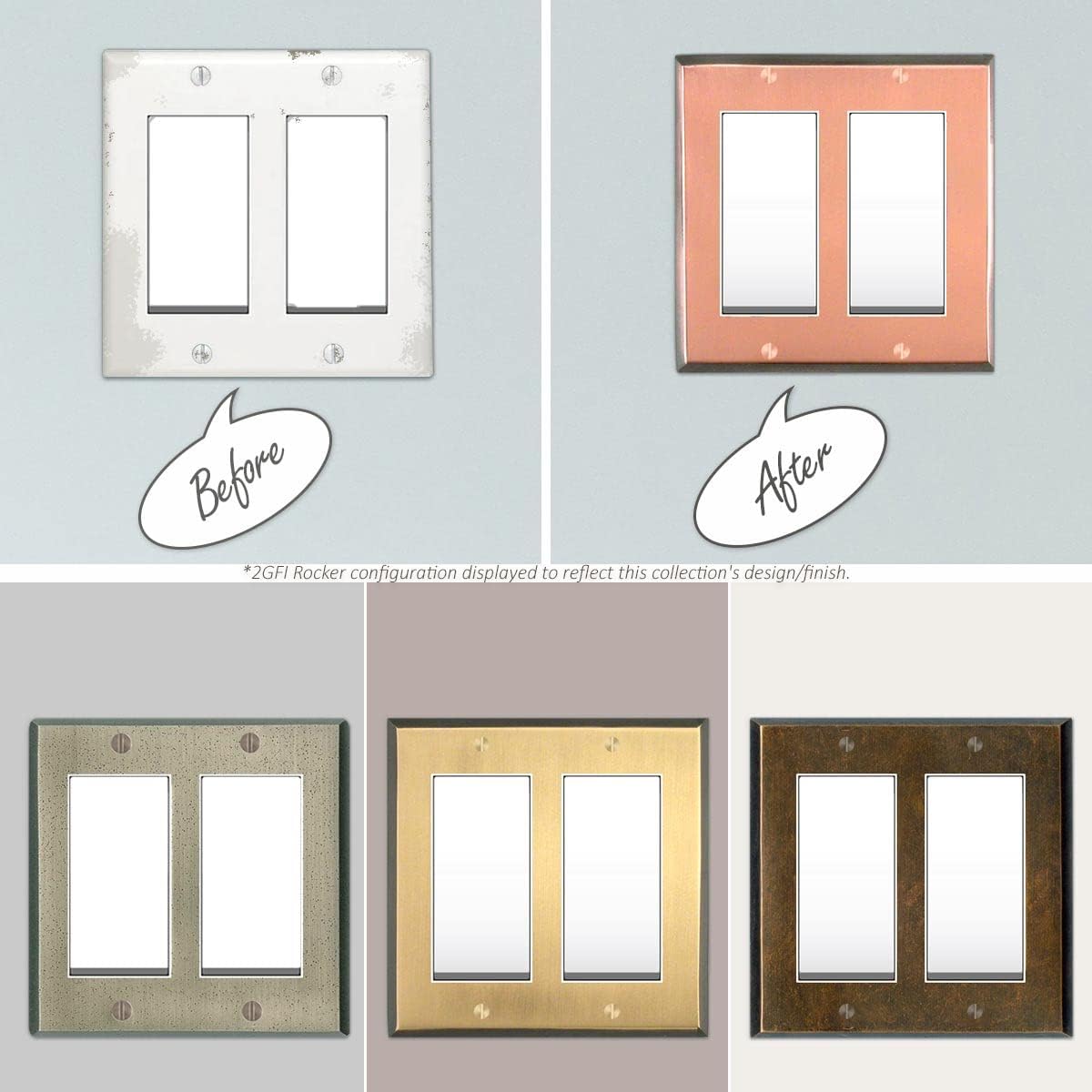 Pink Antique Copper Outlet Wall Plate | 2 Toggle - 1 GFI Rocker | 6.25" x 4.5" | Hand-Polished Brass Construction