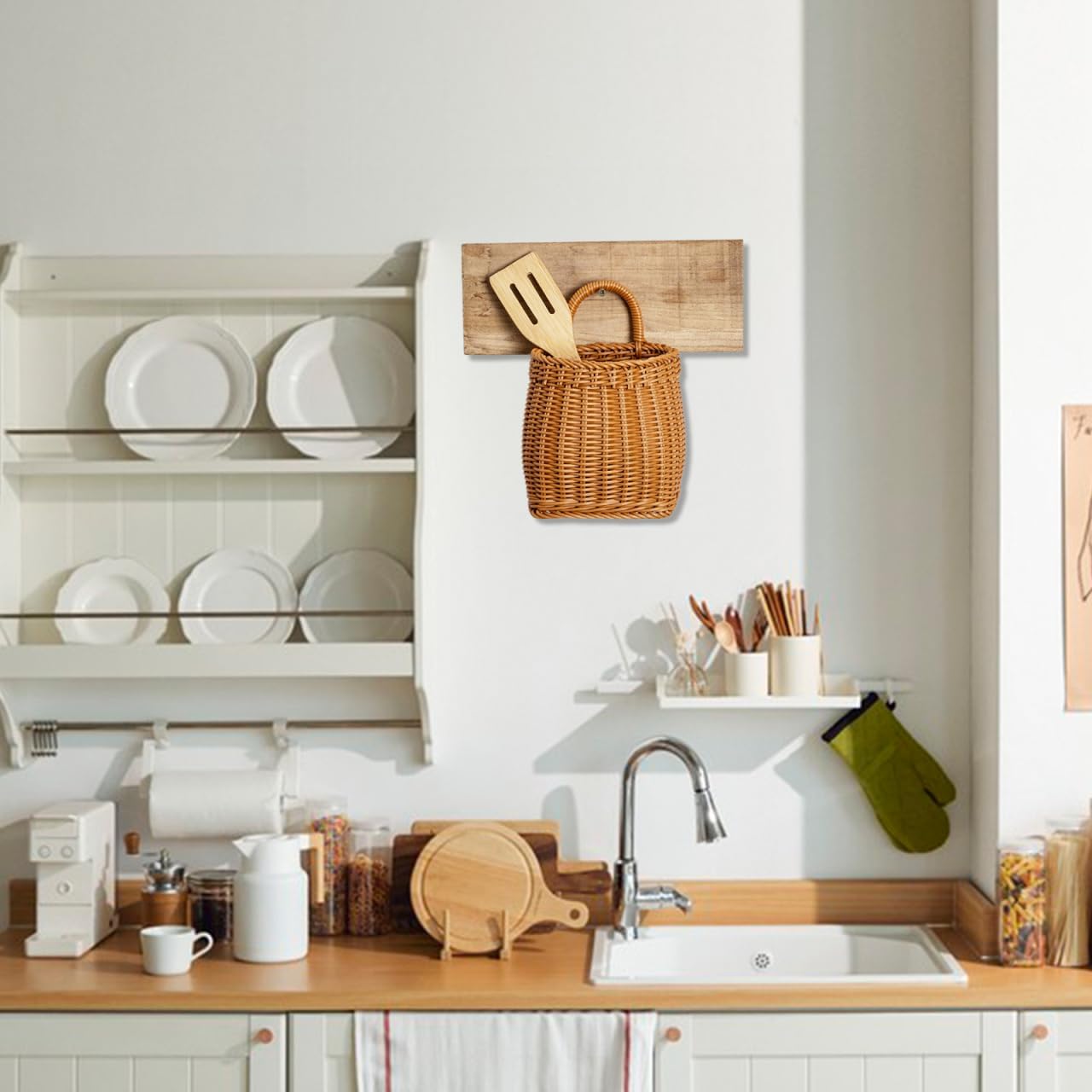Imitation Rattan Woven Basket Wall Hanging Storage Organizer