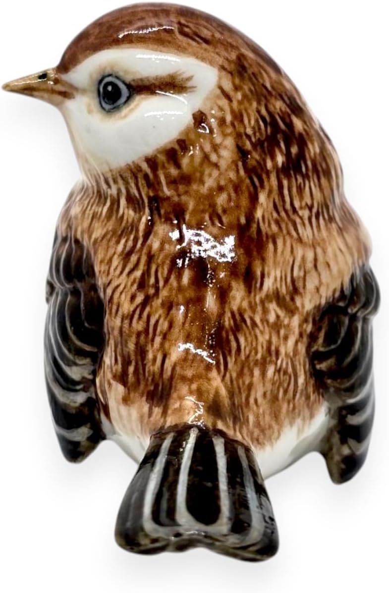 Tiny 2¾" Sitting Look Left Eurasian Sparrow Bird Figurine / Sparrow 2 Sit Look Left / Brown