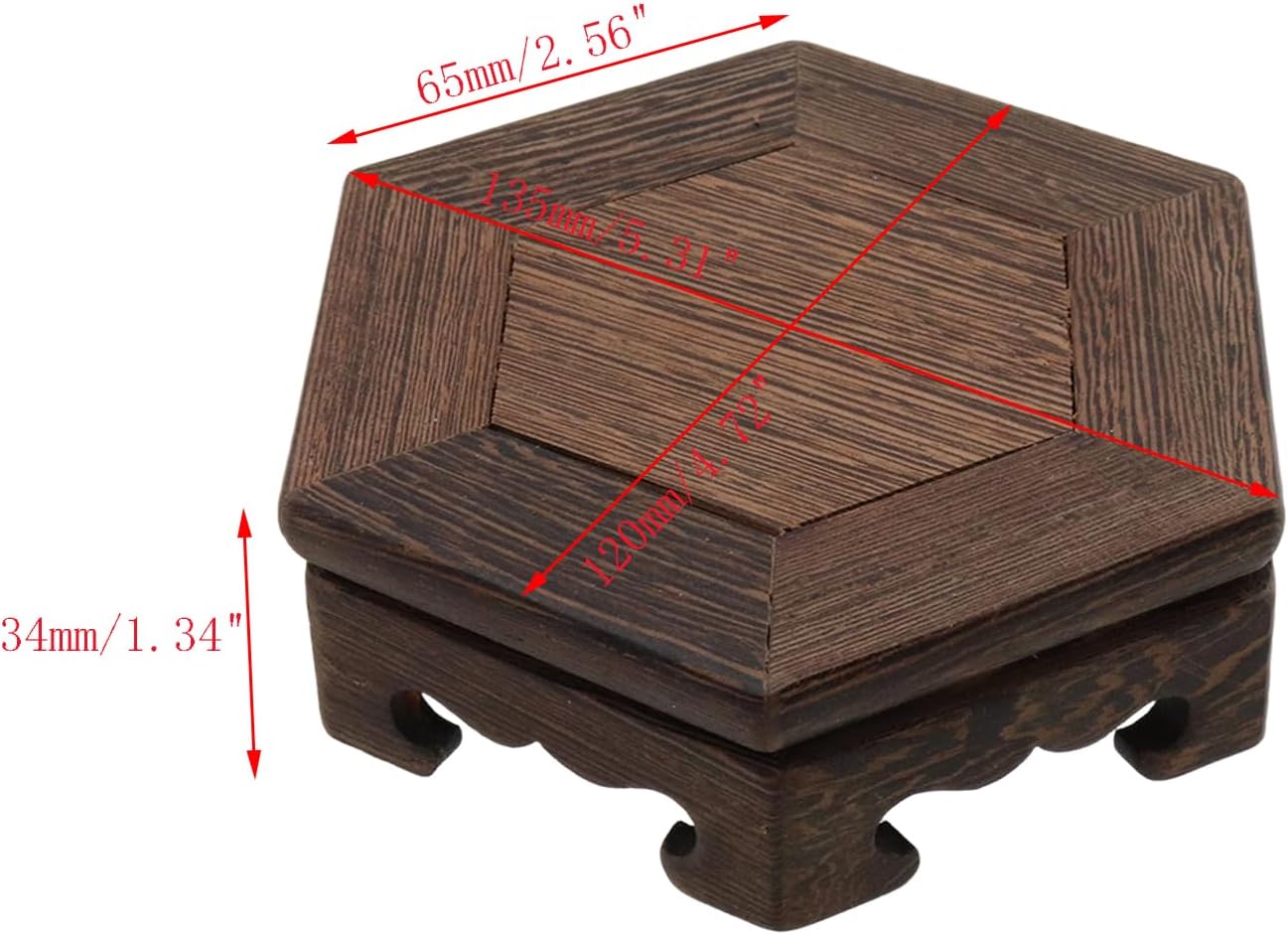 Wooden Display Stand Base " Wood Carved Craft Pedestal Traditional Wooden / 5.31 x 5.31 / Hexagon