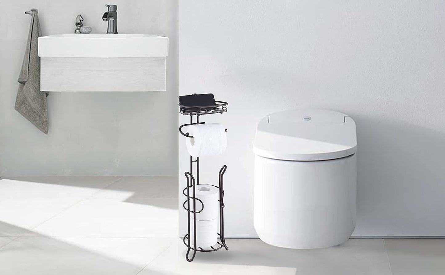 SunnyPoint Bathroom Heavyweight Toilet Tissue Paper Roll Storage Holder Stand with Reserve and Shelve, The Reserve Area