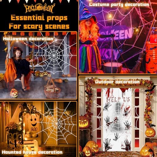 YUNAI Spider Webs Halloween Decorations Outdoor, 5ft White Fake Spider Web, Scary Haunted House Outdoor Wall Decor for Halloween Party Hanging Decorations