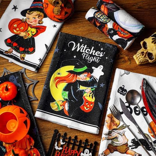 FuWeave 6 Pcs Halloween Kitchen Towels Funny Kitchen Decor