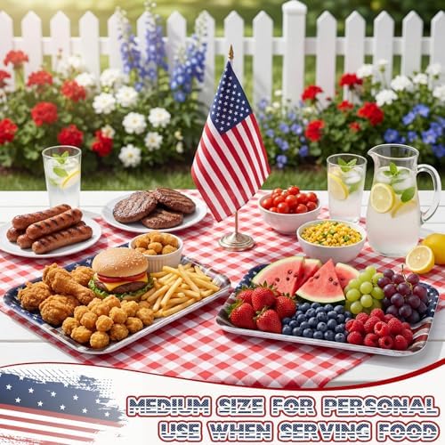 Vesici 3 Pcs Patriotic Serving Trays 13 x 10 Inch 4th of July American Flag Melamine Platters Red White Blue Reusable Rectangular Serving Dish for Independence Day Sharing Snack Fruit Dessert Candy