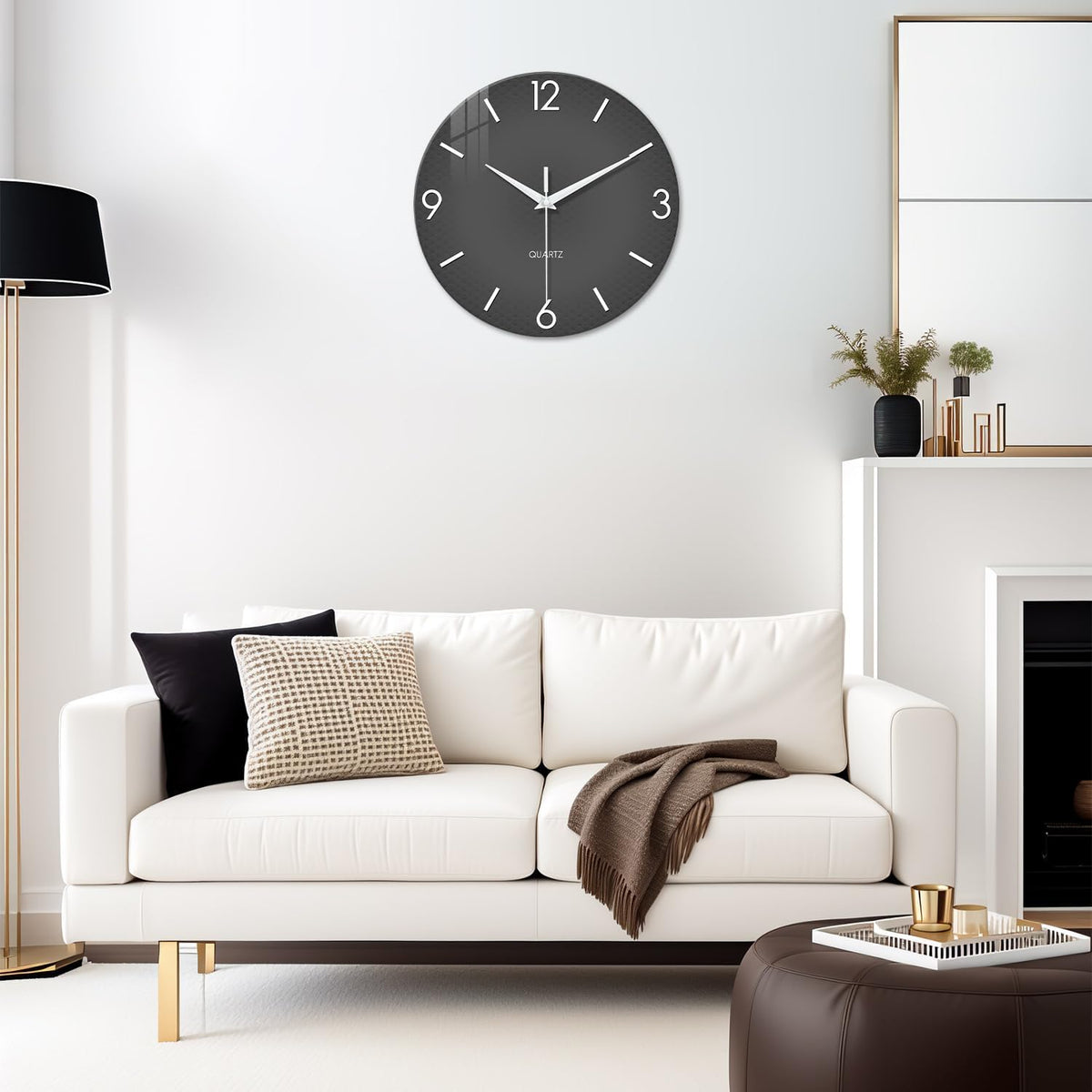 XFM 16 Inch Large Minimalist Wall Clocks Battery Operated Grey | Silent Non-Ticking Battery Operated Gray Modern Simple