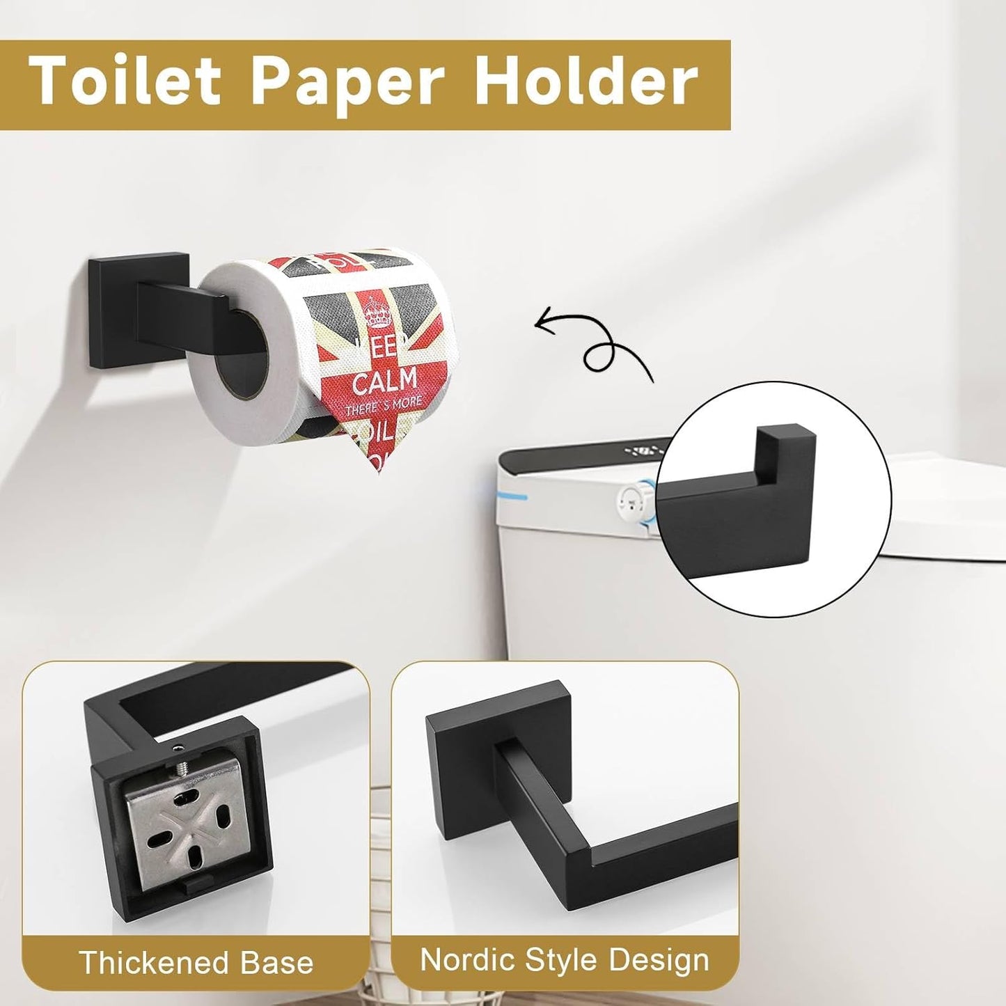 5 Pieces Bathroom Hardware Accessories Set Matte Black Towel Bar Set Towel Holder Racks Set for Bathroom,SUS304