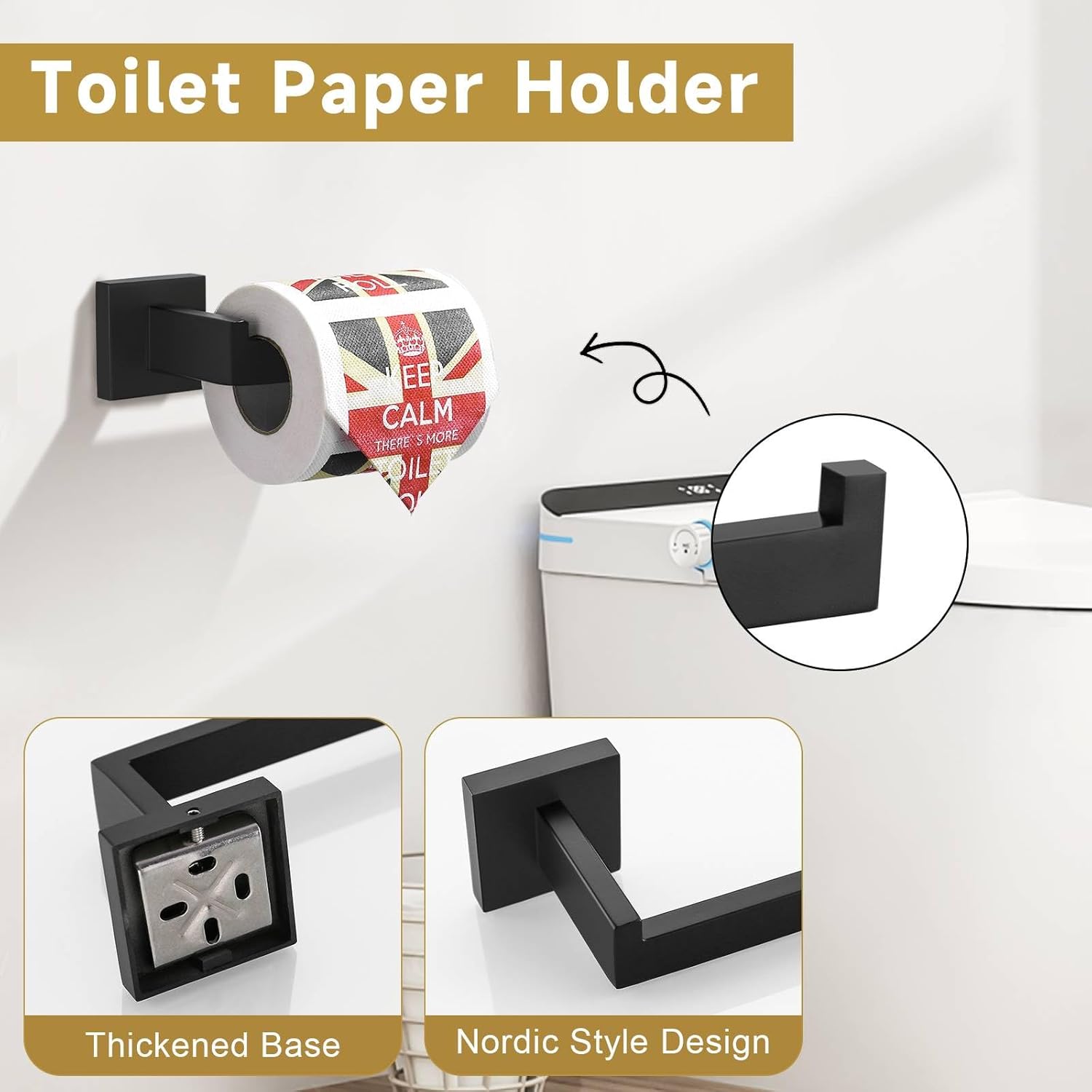 5 Pieces Bathroom Hardware Accessories Set Matte Black Towel Bar Set Towel Holder Racks Set for Bathroom,SUS304