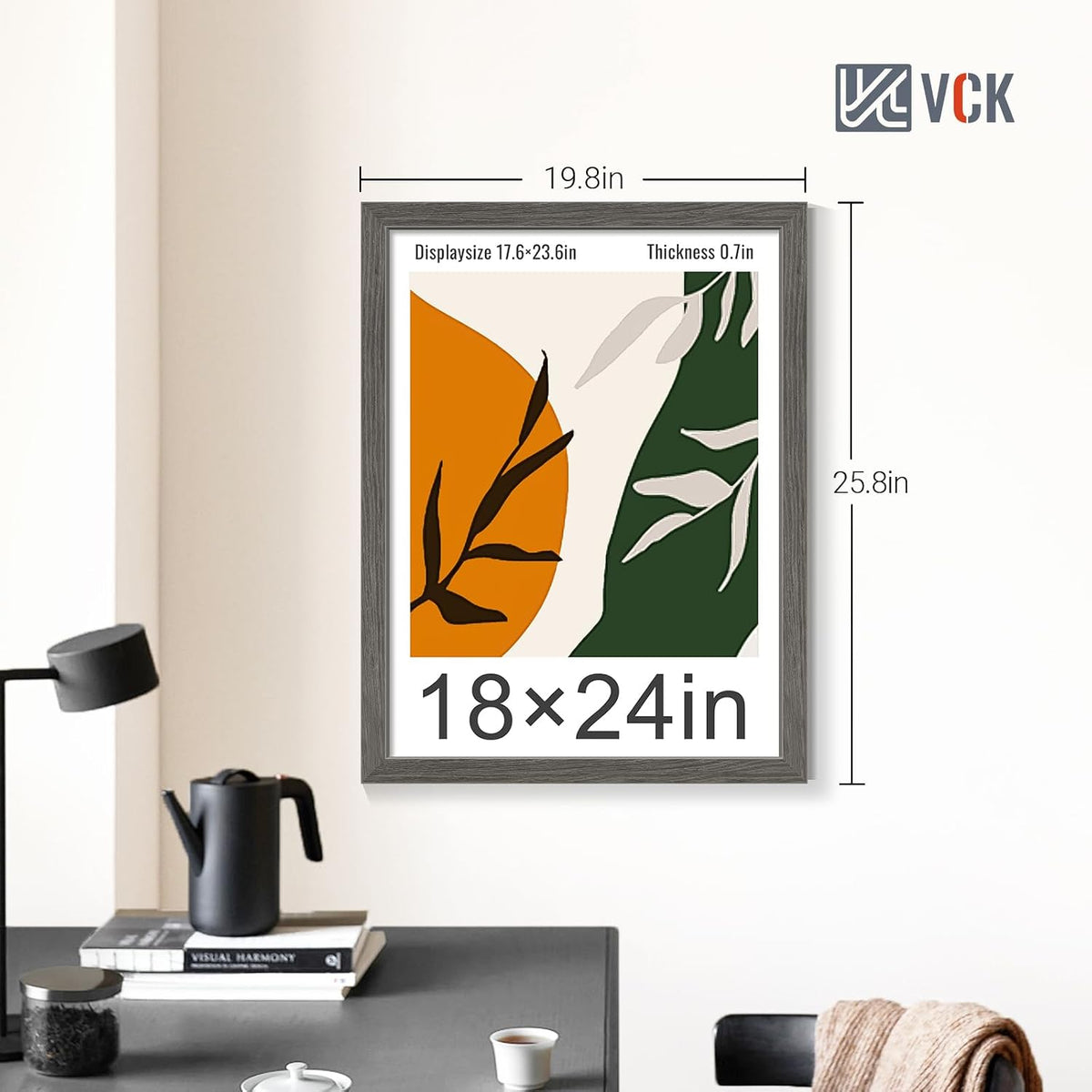 VCK 18x24 Frame Grey 4 Pack, Wide Thick Wood Border, for Concert Poster | Exclusive Woodgrain, Wall Hanging, HD