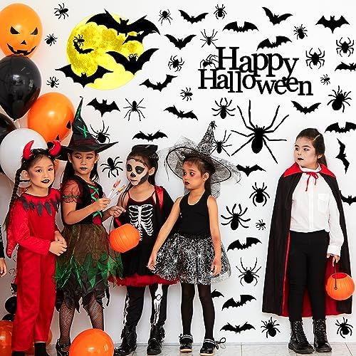 Qeeenar 76 Pcs Halloween Wall Decals Stickers Bats Wall Decor, 6 Sheets