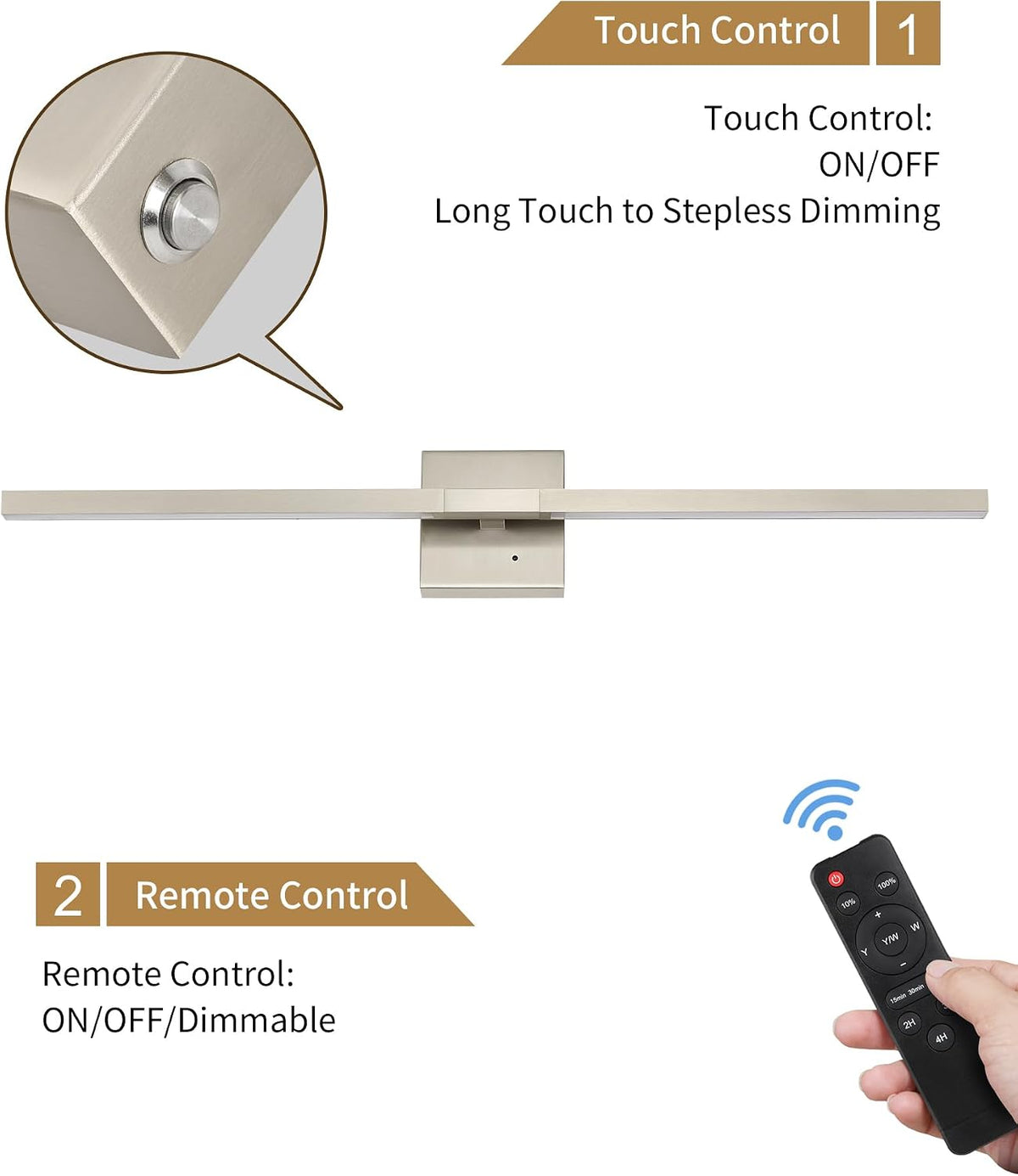 Rayogale Nickel Battery Operated Wall Sconces Set of 2, 24 Inch | 3000/4500/6000K Dimmable 8000mAh Wireless