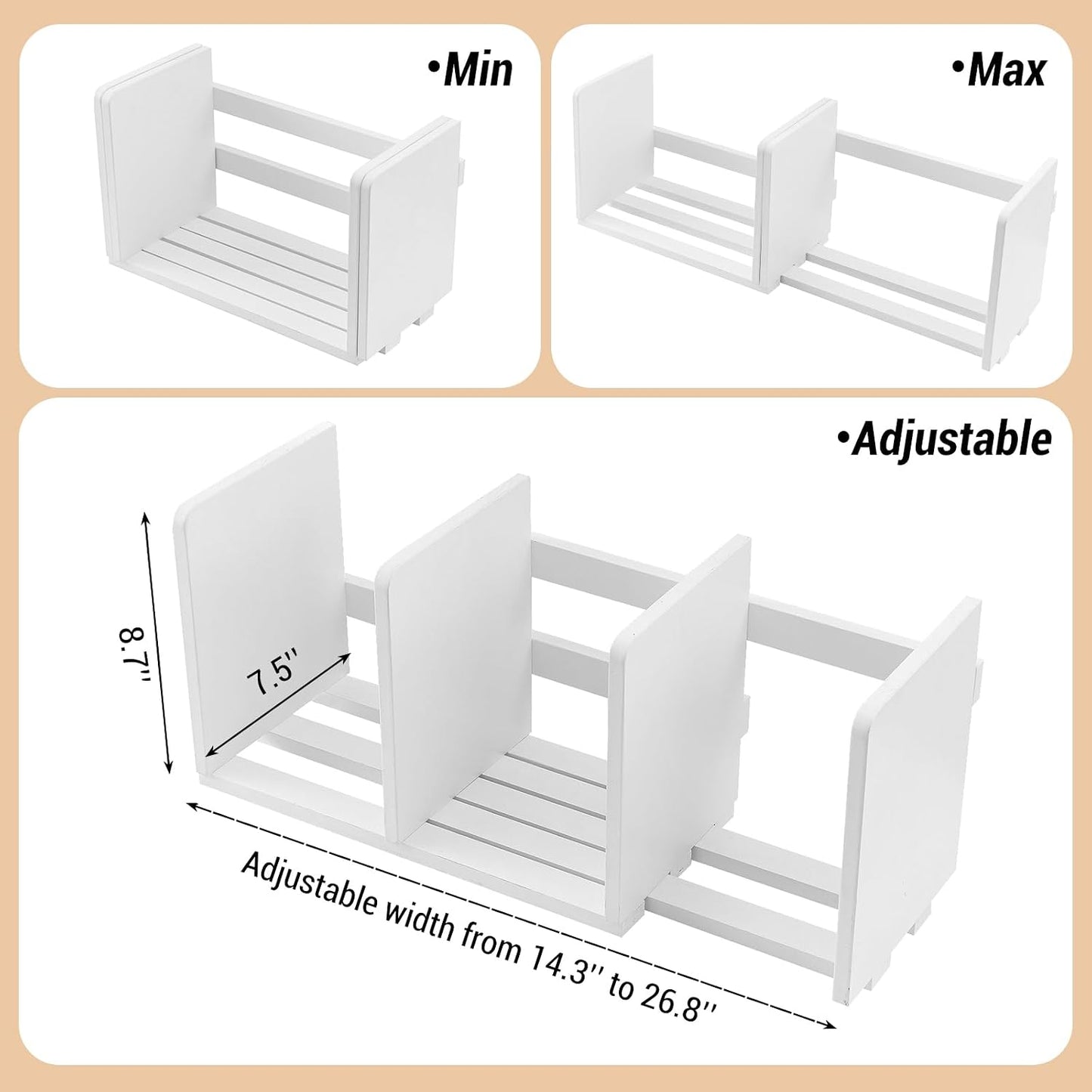 MyGift White Wood Desktop Bookshelf Organizer, Expandable Adjustable Rack | Expandable design adjusts to fit books