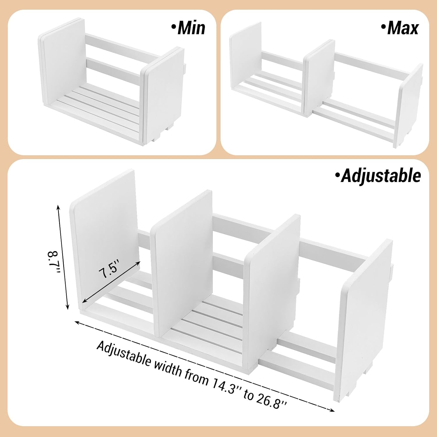 MyGift White Wood Desktop Bookshelf Organizer, Expandable Adjustable Rack | Expandable design adjusts to fit books