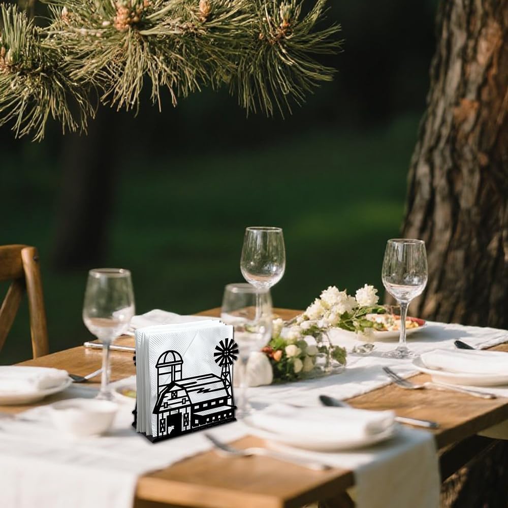 Decorative Metal Napkin Holder / Farm Barn / Black / 5.3 x 4.9 x 1.9