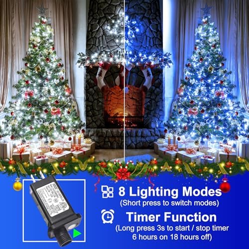 2 Pack Christmas Lights Outdoor, Total 200FT 600 LED Christmas Tree Lights
