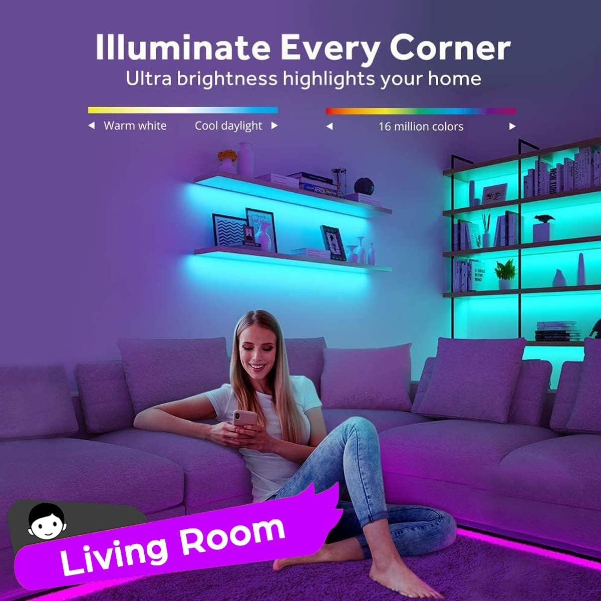 Battery Powered LED Strip Lights, Wireless RGB LED Strip Lights with 24 Keys Remote Control, 20 inch x 3 Pack for