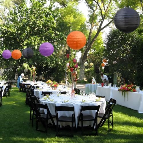 18Pcs Black Orange Purple Paper Lanterns for Parties, 6” 8” 10” 12” Chinese Asian Hanging Round Paper Lanterns for Birthday Wedding Halloween Christmas Home Decor Party Decor
