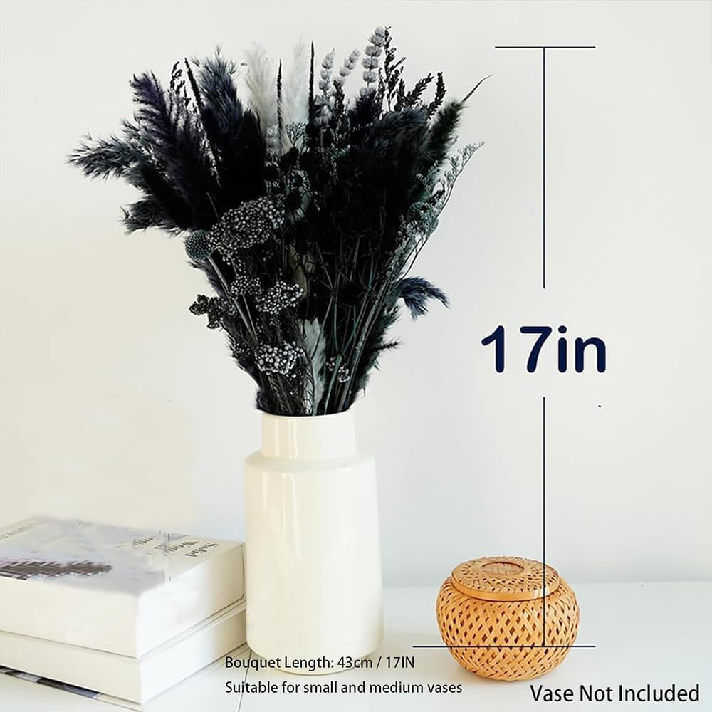 17" Black and Dark Grey Dried Flower Bouquet / Natural / Set of 7