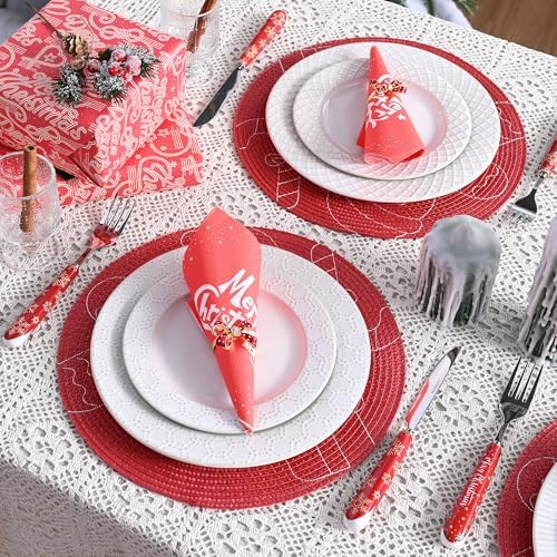 Feuille Round Christmas Placemats Set of 4,13.5 Inch Red Gingerbread Man Placemats for Round Tables Winter Placemats Perfect for Indoor Christmas Decorations