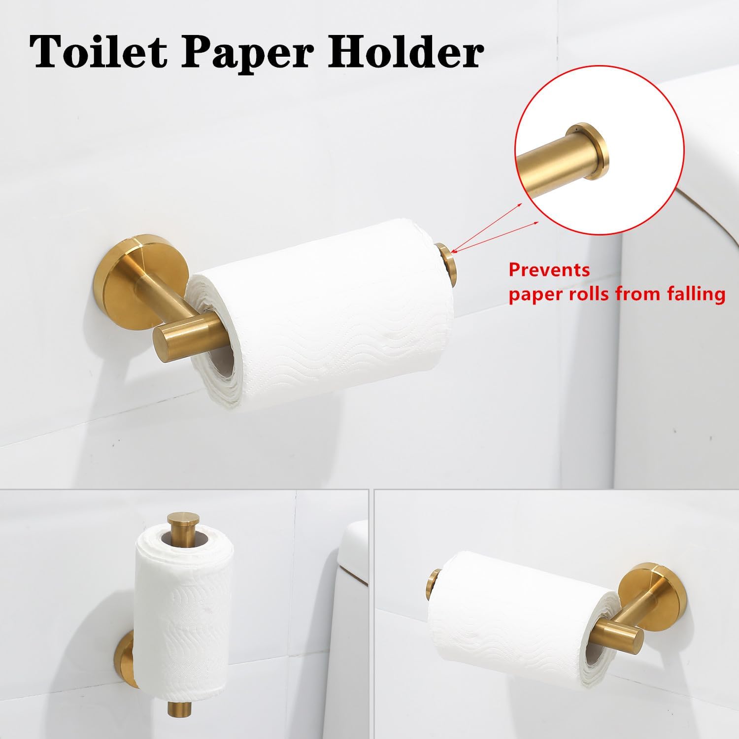 Brushed Gold Bathroom Hardware Accessories Set 5 Piece, Stainless Steel Bath Towel Bar Set 24 Inch,Toilet Paper