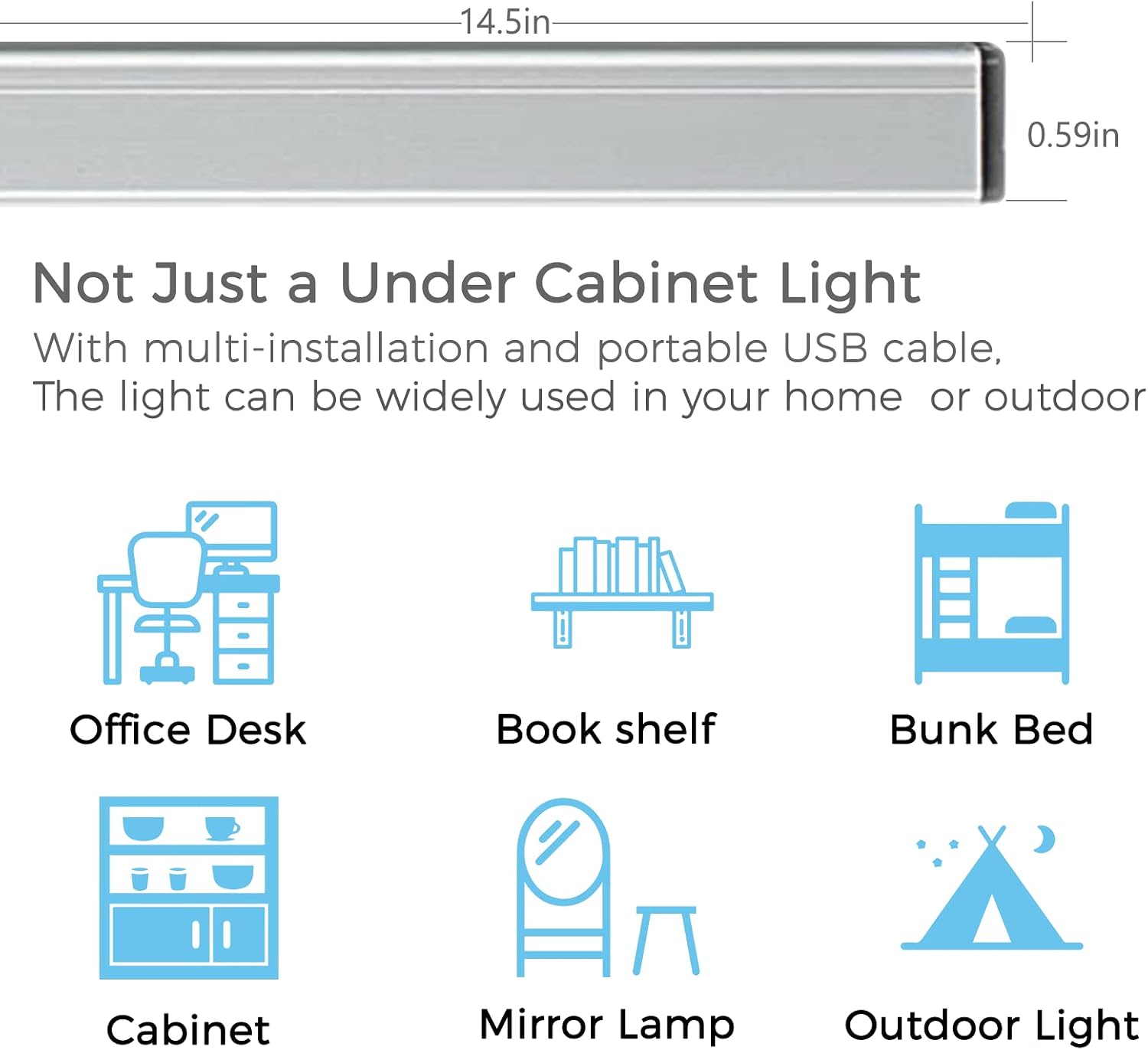 ASOKO LED Under Cabinet Lighting USB Plug-in, Dimmable, 3 Color Temperature, 14.5 in, Under Counter Lights for