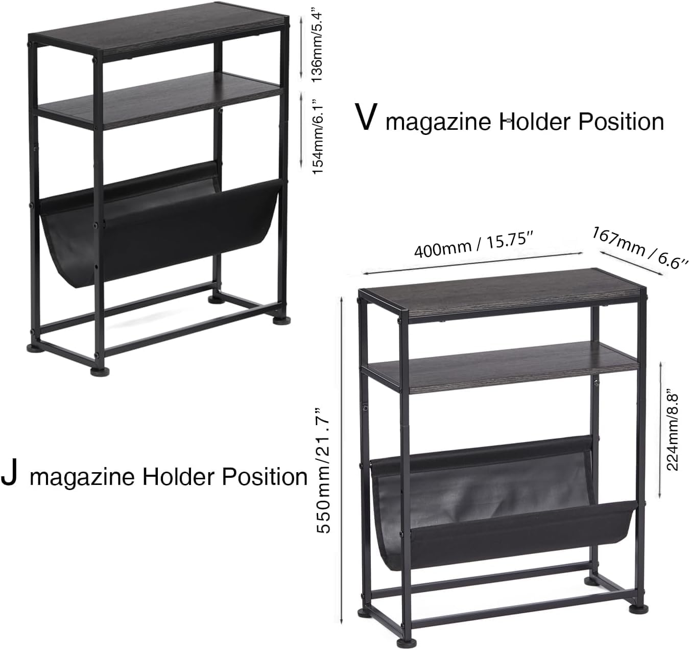 Narrow End Table for Small Spaces - Slim Side Table with Magazine Holder,2 in 1 Design Narrow Coffee Table Living