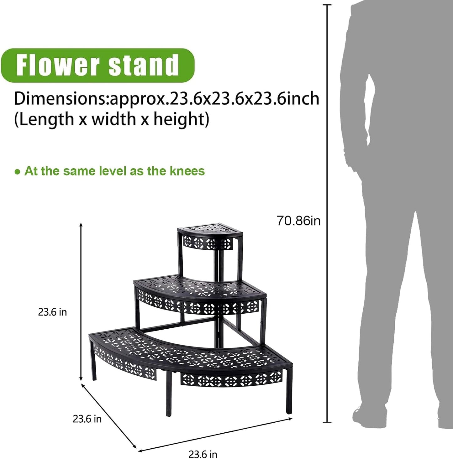 aboxoo 3-Tier Metal Plant Stand, Stair-Step Corner Shelf for Indoor/Outdoor | Holds multiple flower pots,Quarter-round