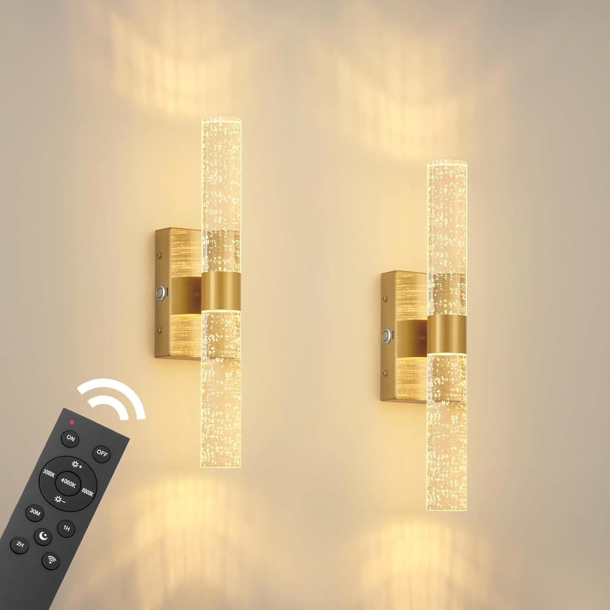 Battery Operated Wall Sconces Set of 2, 20000mAh Rechargeable Wall Light | Remote Control 3000K-6000K Dimmable LED