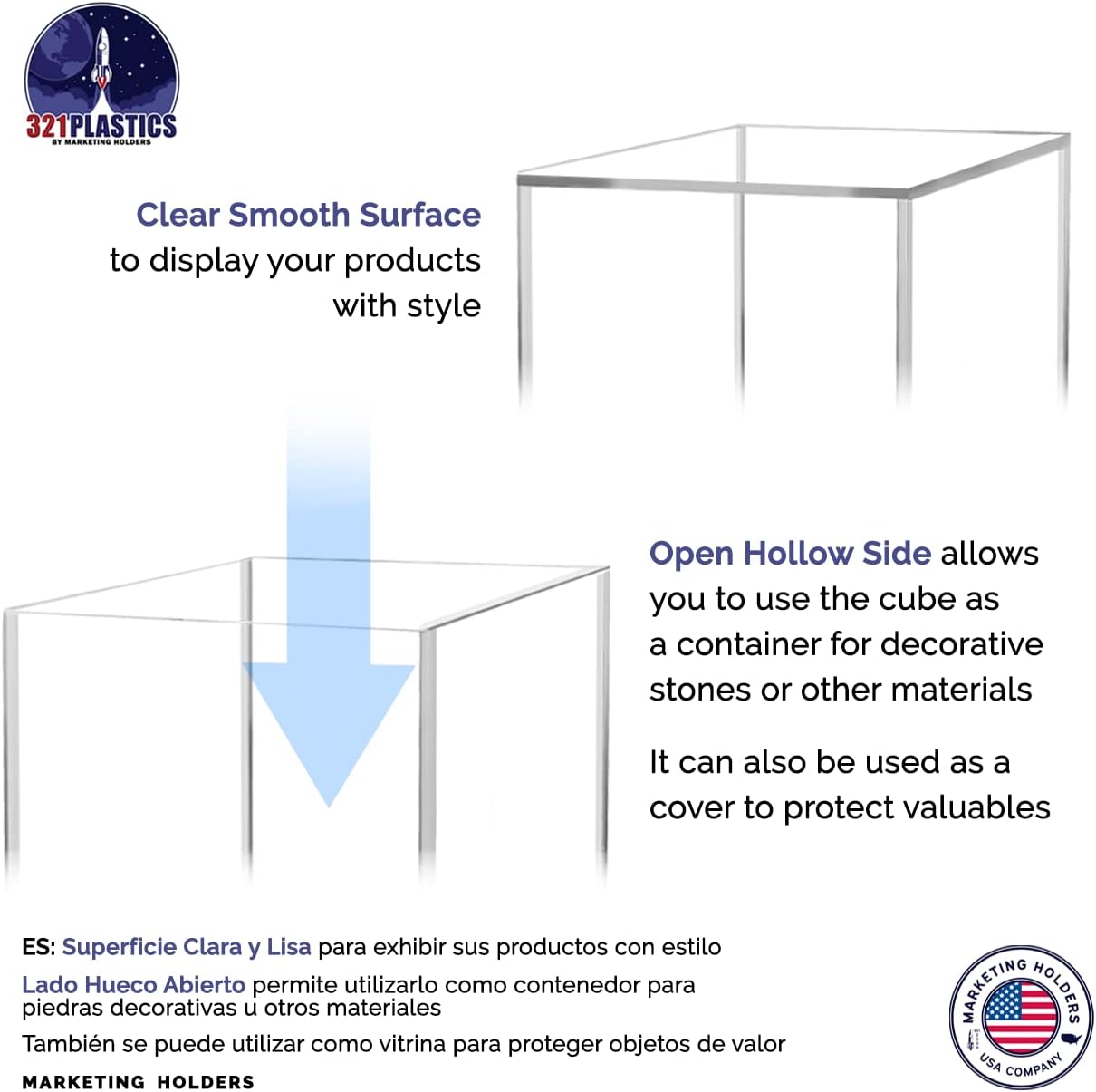Marketing Holders Acrylic Display Riser Box Clear 4" 5" 6" Set One Open Side No Lid Merchandise Storage Caddys or Bins