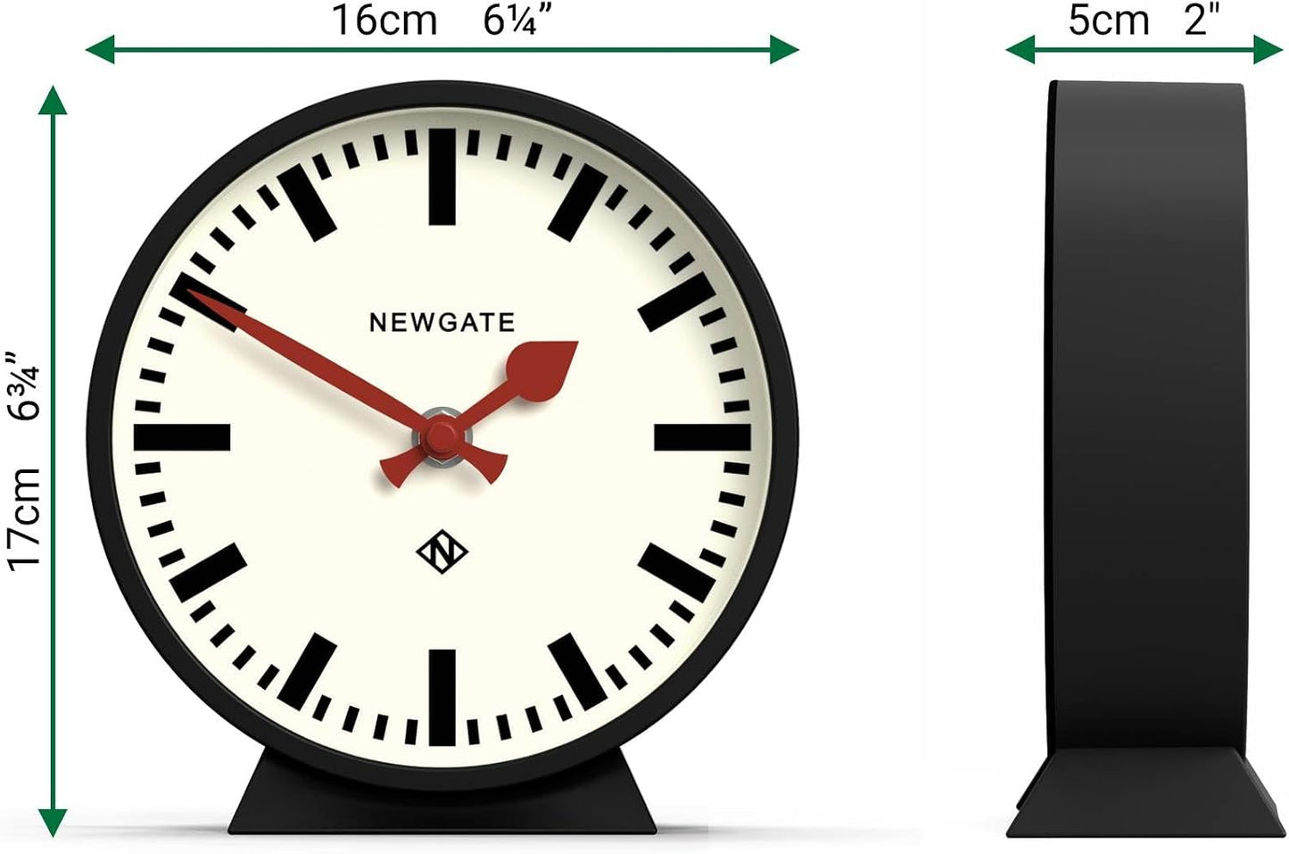 NEWGATE® M Mantel Railway Desk Clock | Modern Round Station Clock Design | Black | Contemporary Style for Desk, Table