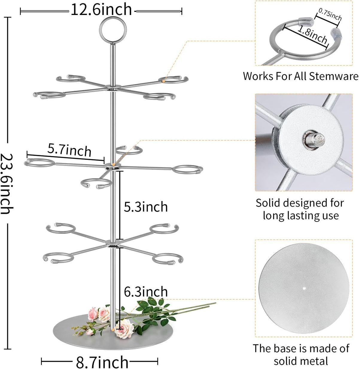 QPIX DIGITAL Cocktail Tree Stand, Metal Drink Tower, 3 Tier - 12 Holders For Champagne, Cocktails,Martini, Margarita