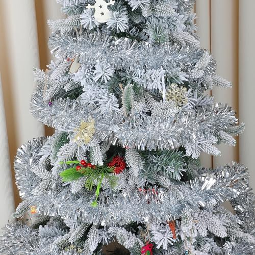 Decora 33 Feet Silver Tinsel Garland, Christmas Metallic Hanging Tinsel Garland for Xmas Tree Home and Party Decoration (Pack of 2)