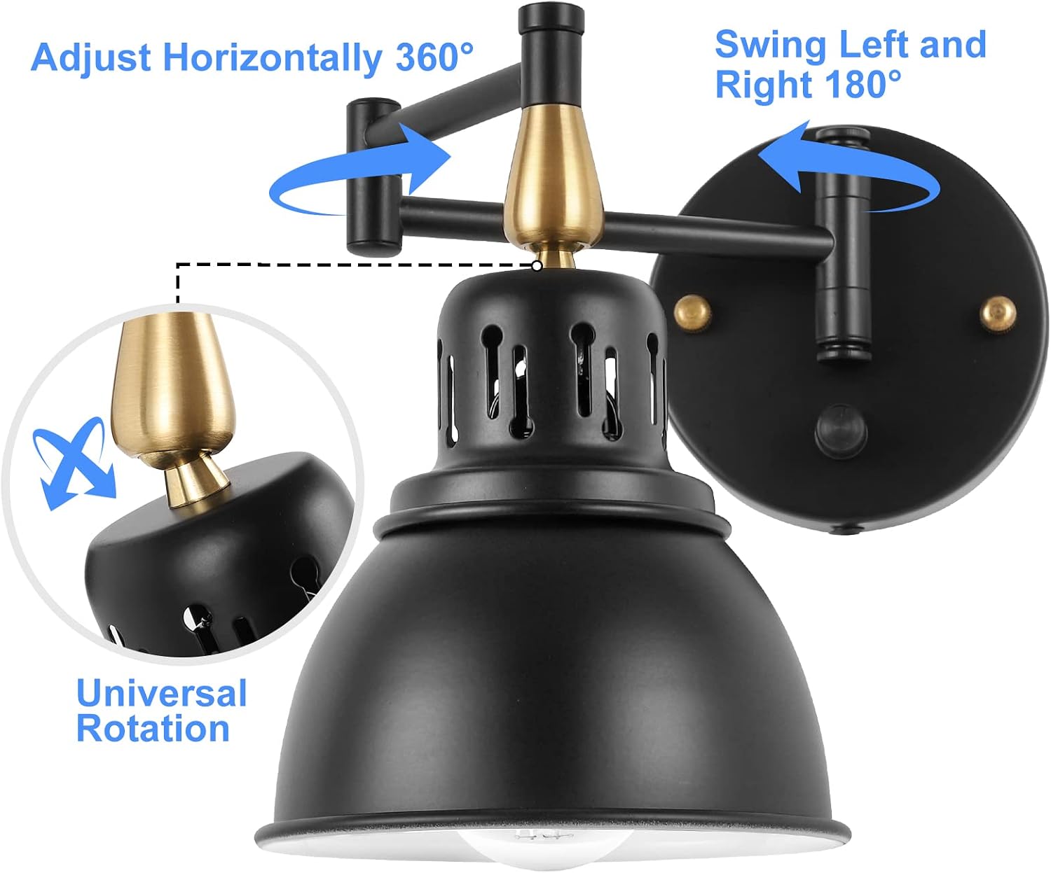 TRLIFE Dimmable Swing Arm Wall Lights with Plug in Cord Wall Mounted Light Industrial Wall Sconce , E26 Base, UL