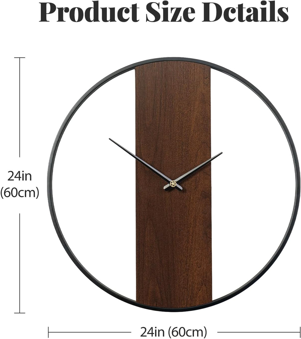 Cuspin 24 Inch Large Wall Clock Modern Rustic Walnut Dial Decorative Clock | battery operated, silent non ticking