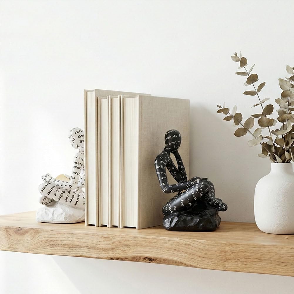 Modern Abstract Thinker Book Ends / Black White / Set of 2