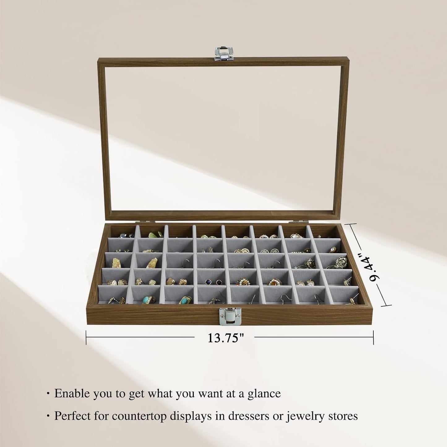 40 Grid Wood Jewelry Organizer / Grey / Set of 40