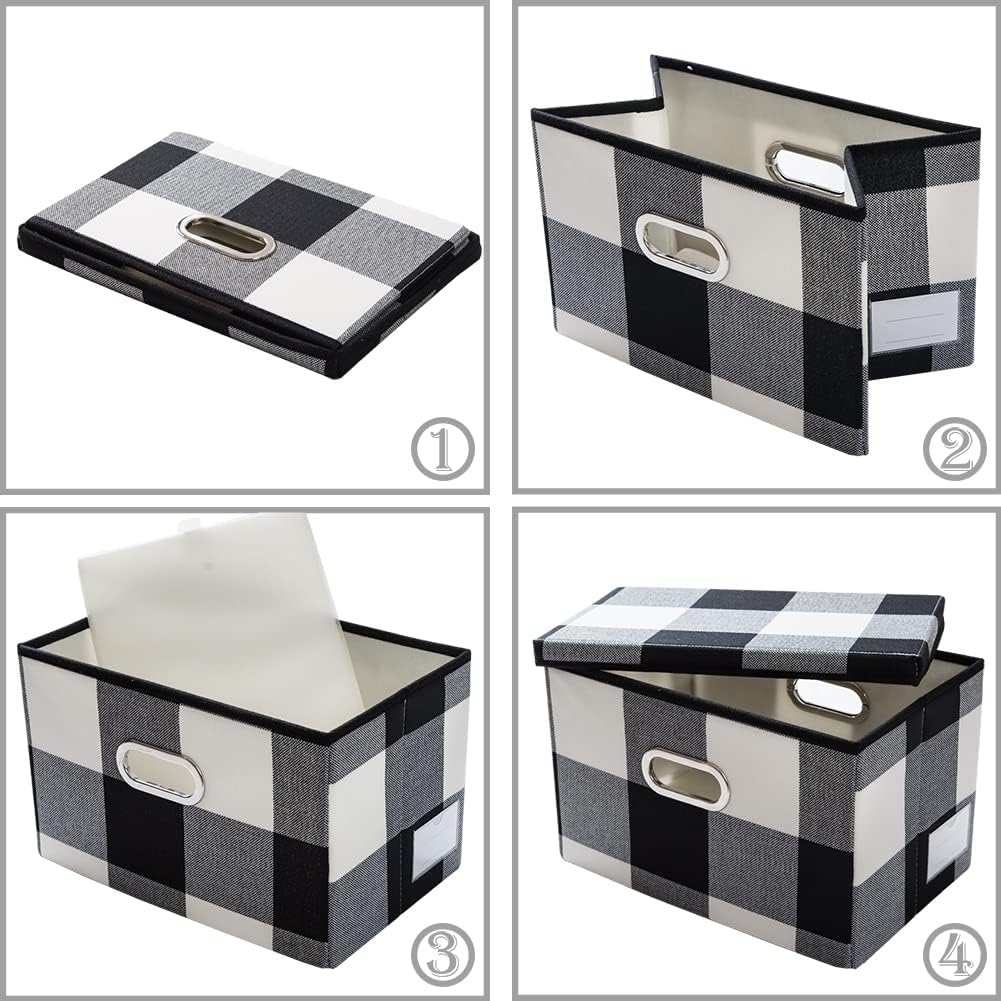 Large Collapsible Storage Bins / Black and White Grid / L / Set of 3