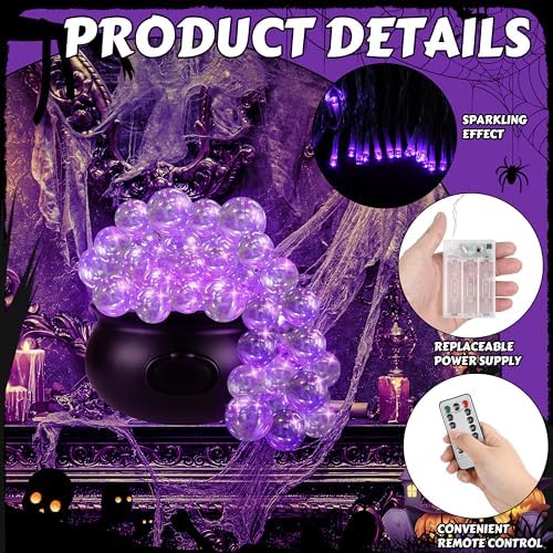 Halloween Witches Cauldron Decorations, DIY Bubbling Large Cauldron Bowl Set with Clear Plastic Balls and String Light for Halloween Hocus Pocus Party Indoor Outdoor Decor