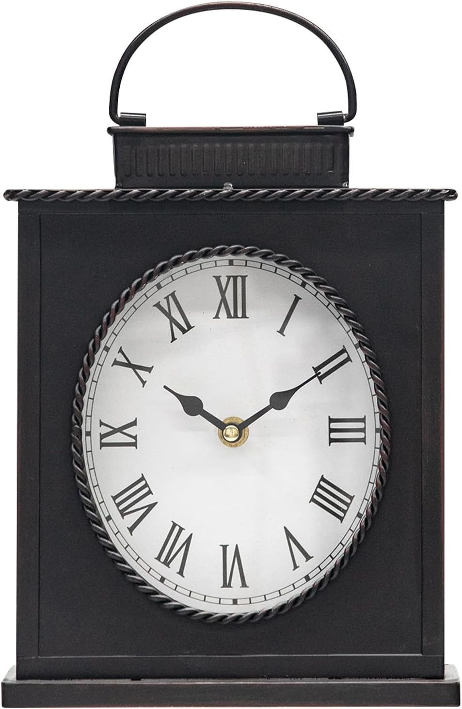 Vintage Mantel Clock, Large Rustic Distressed Metal Table Clock with Handle, Silent Non-Ticking Quartz Movement