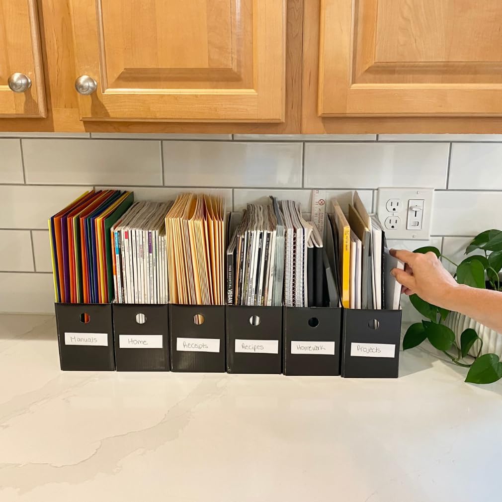 Evelots Magazine File Holder - Set of 12 Black - Office Desk Organizer - Sturdy Cardboard - New Upgraded Double Front