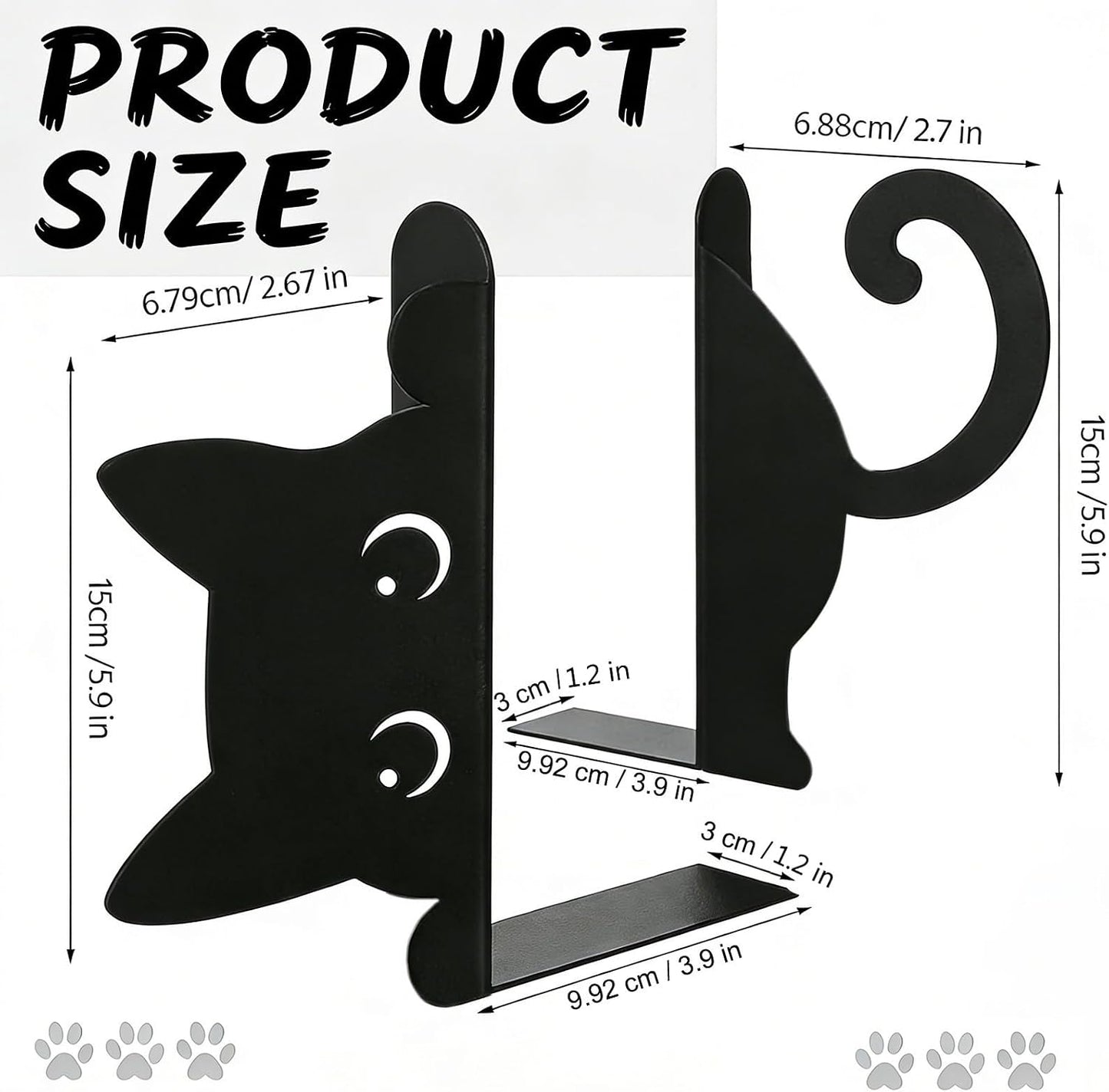 Metal Decorative Book Ends / Cute Cat / Black