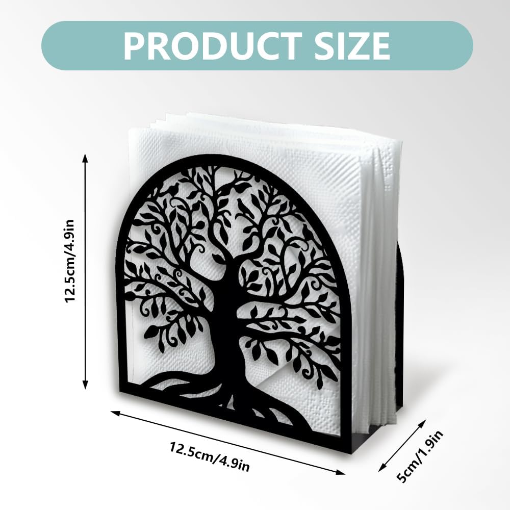 Decorative Metal Napkin Holder / Tree of Life / Black / 4.9 x 4.9 x 1.9