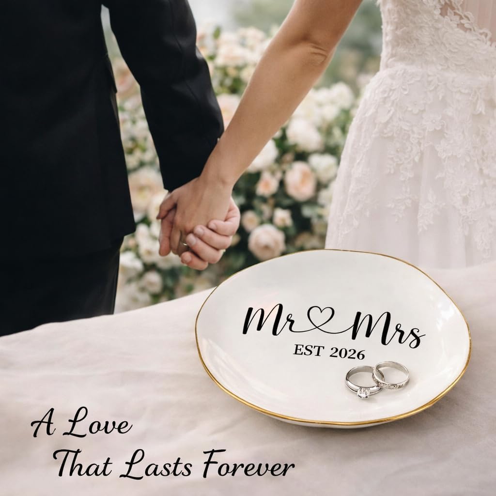 Elegant Ceramic Ring Holder for Engagement / Mr & Mrs EST 2026